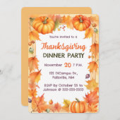 編集可能なカボチャと秋の葉の感謝祭 招待状 (正面/裏面)