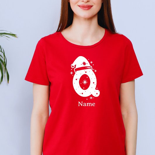 編集可能なカラーのクリスマスイニシャルカスタムネーム Tシャツ