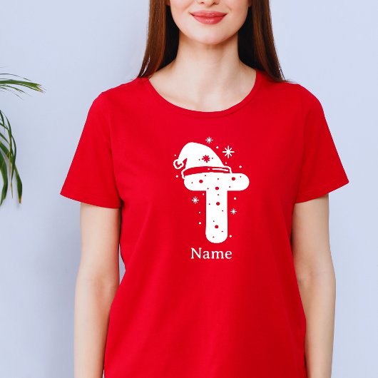 編集可能なカラーのクリスマスイニシャルカスタムネーム Tシャツ