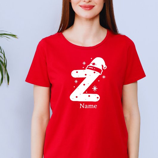 編集可能なカラーのクリスマスイニシャルカスタムネーム Tシャツ