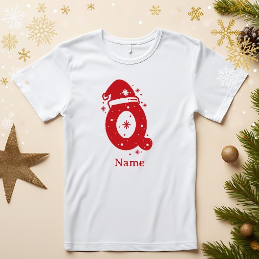 編集可能なカラーのクリスマスイニシャルカスタムネーム Tシャツ