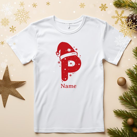 編集可能なカラーのクリスマスイニシャルカスタムネーム Tシャツ
