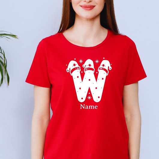 編集可能なカラーのクリスマスイニシャル+カスタムネーム Tシャツ
