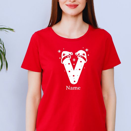 編集可能なカラーのクリスマス モノグラム カスタムネーム Tシャツ