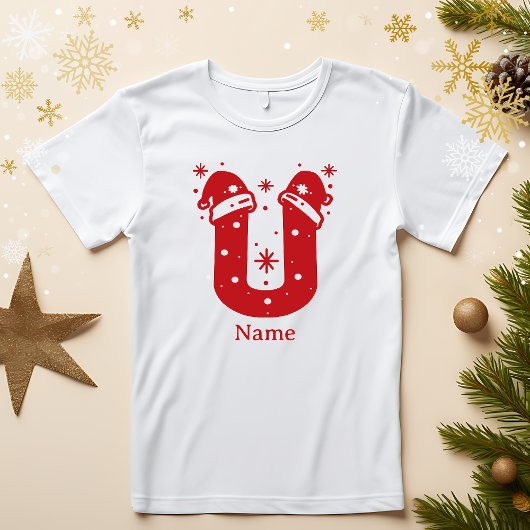 編集可能なカラーのクリスマス モノグラム カスタムネーム Tシャツ