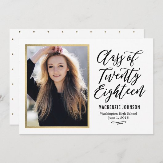 編集可能なカラーの卒業カード クラシックライティング 案内状 (正面/裏面)