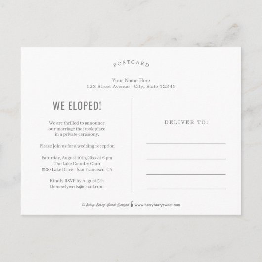 編集可能なカラーの結婚発表後 ポストカード (裏面)