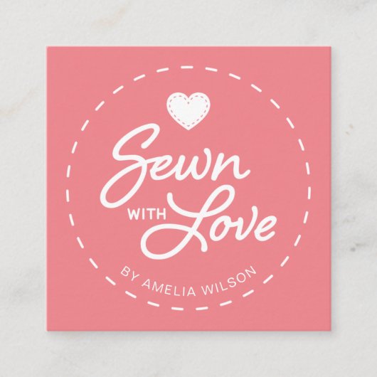 編集可能なカラースタイリッシュと愛のハートの縫い合わせ スクエア名刺 (正面)