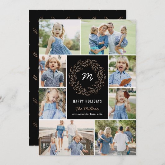 編集可能なカラーホリデーシーズンリース コラージュ写真カード シーズンカード (正面/裏面)