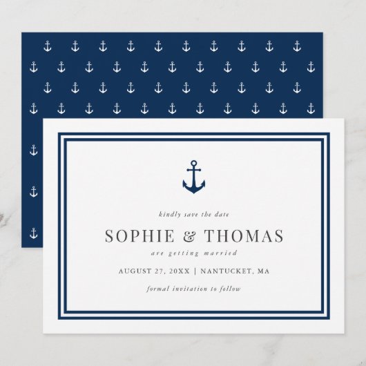 編集可能なカラー モダン クラシック アンカー セーブ・ザ・デート 招待状 (正面/裏面)