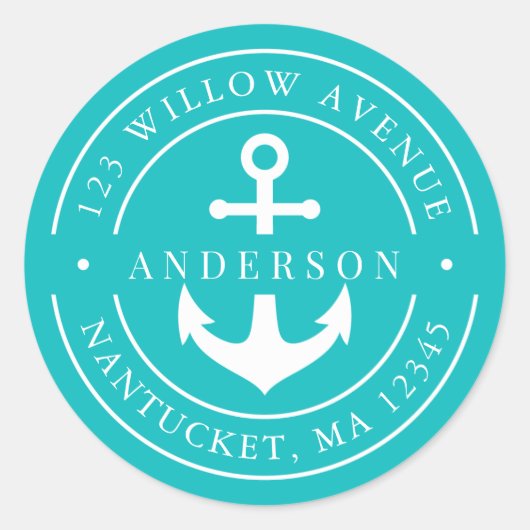 編集可能なカラー 白い枠 アンカー 返送先住所 ラウンドシール (正面)