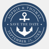 編集可能なカラー 白い枠 アンカー Save the Date ラウンドシール (正面)