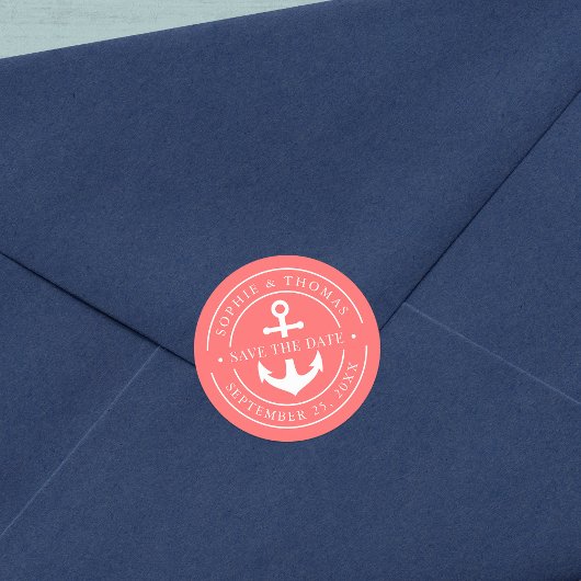 編集可能なカラー 白い枠 アンカー Save the Date ラウンドシール