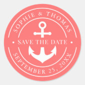 編集可能なカラー 白い枠 アンカー Save the Date ラウンドシール (正面)