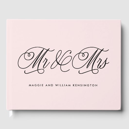 編集可能なカラーMr & Mrsエレガント Script結婚's ゲストブック (正面)