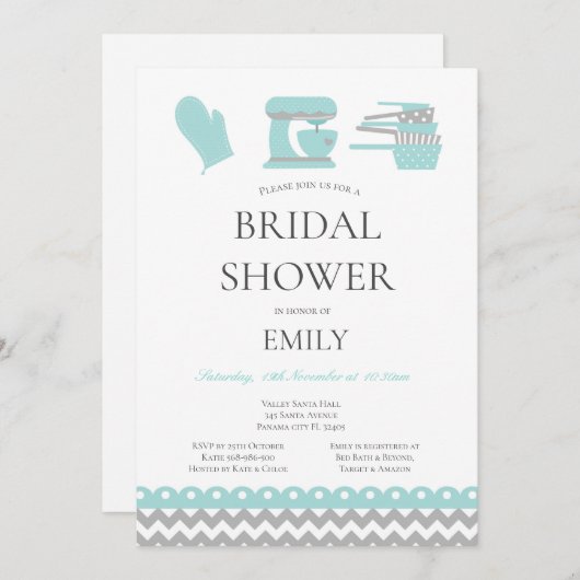 編集可能なキッチンテーマのブライズシャワー 招待状 (正面/裏面)