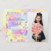 編集可能なキャンディー誕生日写真招待状 招待状 (正面/裏面)