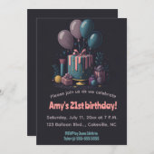 編集可能なギフトとバルーン誕生日 招待状 (正面/裏面)