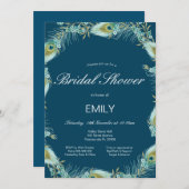 編集可能なクジャクの結婚前お茶会  招待状 (正面/裏面)