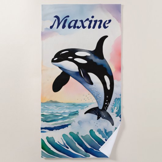 編集可能なクジラ ビーチタオル (正面)