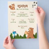 編集可能なクマの1歳の誕生日 森のクマの男の子 1st チラシ (手)