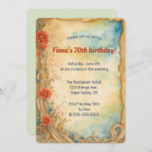 編集可能なクライミングローズとスワール 招待状 (正面/裏面)