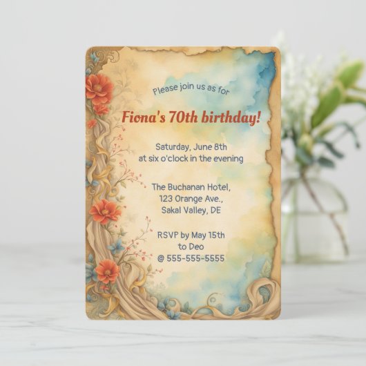 編集可能なクライミングローズとスワール 招待状 (スタンド正面)