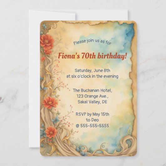 編集可能なクライミングローズとスワール 招待状 (正面)