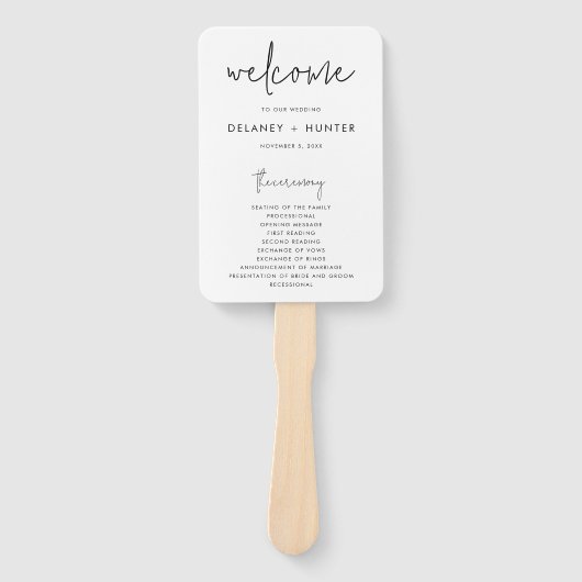 編集可能なクラシック ミニマル ウェディング ペーパー プログラム ハンドファン (正面)