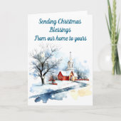 編集可能なクリスマスカード（冬の教会） カード (正面)