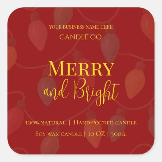 編集可能なクリスマスキャンドルデザイン Merry & Bright Holiday スクエアシール (正面)