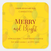 編集可能なクリスマスキャンドルデザイン Merry & Bright Holiday スクエアシール (正面)