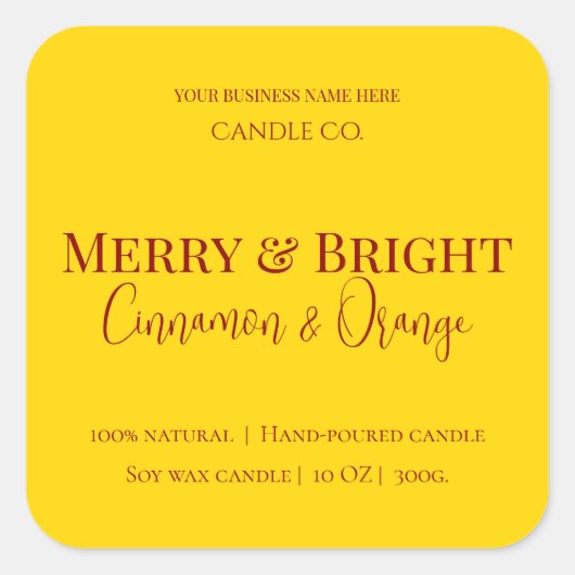 編集可能なクリスマスキャンドルラベル Merry & Bright Holiday スクエアシール (正面)