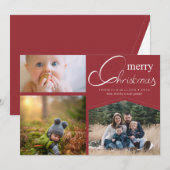 編集可能なクリスマスレッドの写真3枚 シーズンカード (正面/裏面)