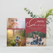 編集可能なクリスマスレッドの写真3枚 シーズンカード (スタンド正面)