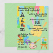 編集可能なクレヨンスタイル - アーティスティックなペイント＆パレットパーツ 招待状 (正面/裏面)