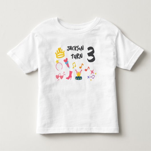 編集可能なクレヨンスタイル – ポップスターディーバの誕生日 トドラーTシャツ (正面)