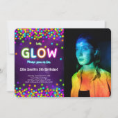 編集可能なグロー誕生日写真招待状 招待状 (正面)