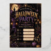 編集可能なゴシックハロウィンパーティー招待状 | ラグジュアリー 箔招待状 (正面)