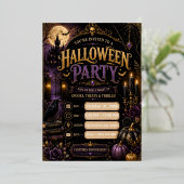 編集可能なゴシックハロウィンパーティー招待状 | ラグジュアリー 箔招待状 (立ち正面)