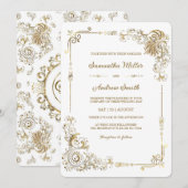 編集可能なゴールドとホワイトのウェディング 招待状 (正面/裏面)