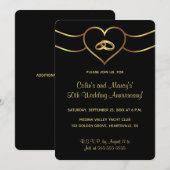 編集可能なゴールドの結婚指輪とハート 招待状 (正面/裏面)