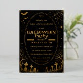 編集可能なゴールドハロウィンパーティー招待状 箔招待状 (立ち正面)