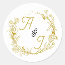 編集可能なゴールドフラワーの結婚式ステッカー