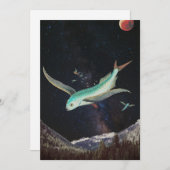 編集可能なサイケデリック魚の飛んでいる宇宙挨拶 シーズンカード (正面/裏面)