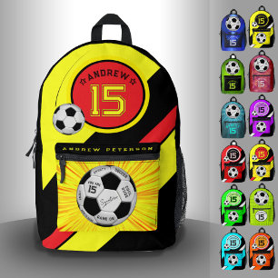 編集可能なサッカーボール モダンイエローマイルストーン プリントバックパック