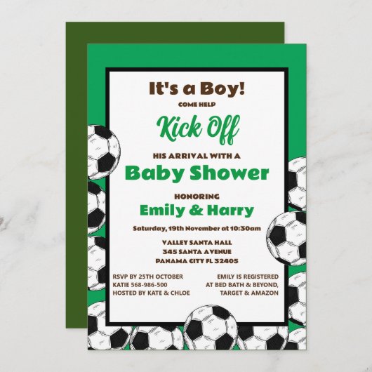 編集可能なサッカー招待状 招待状 (正面/裏面)