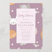 編集可能なサファリ動物ジャングルピンクベビーシャワー 招待状 (正面)