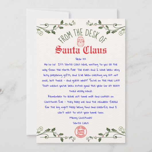 編集可能なサンタレターのテンプレート 印刷可能 招待状 (正面)