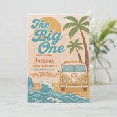 編集可能なサーフィン ビッグワン ボーイ 1歳の誕生日 招待状 (スタンド正面)